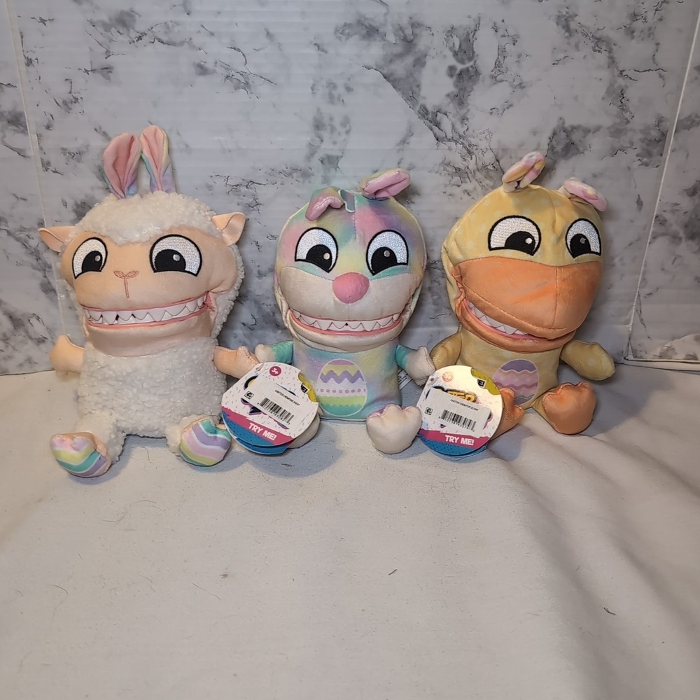 3x Easter Chatter Chompers Plush Animal Toy W/ Sound 6.5" Sheep Duck Bunny